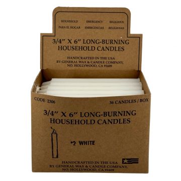White Household Candles 6" - Display Box of 36